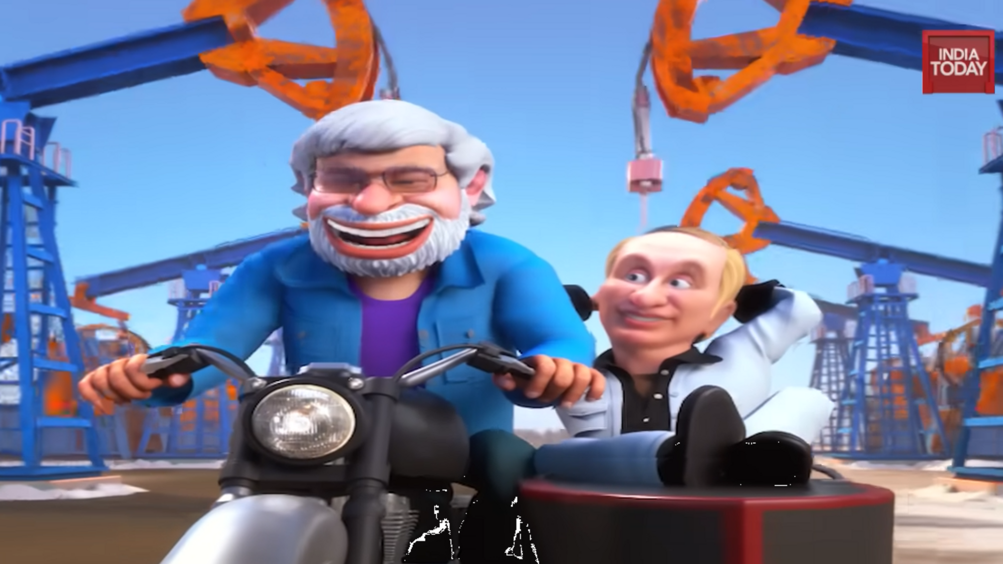 Путин и Моди верхом на мотоцикле целуются и поют