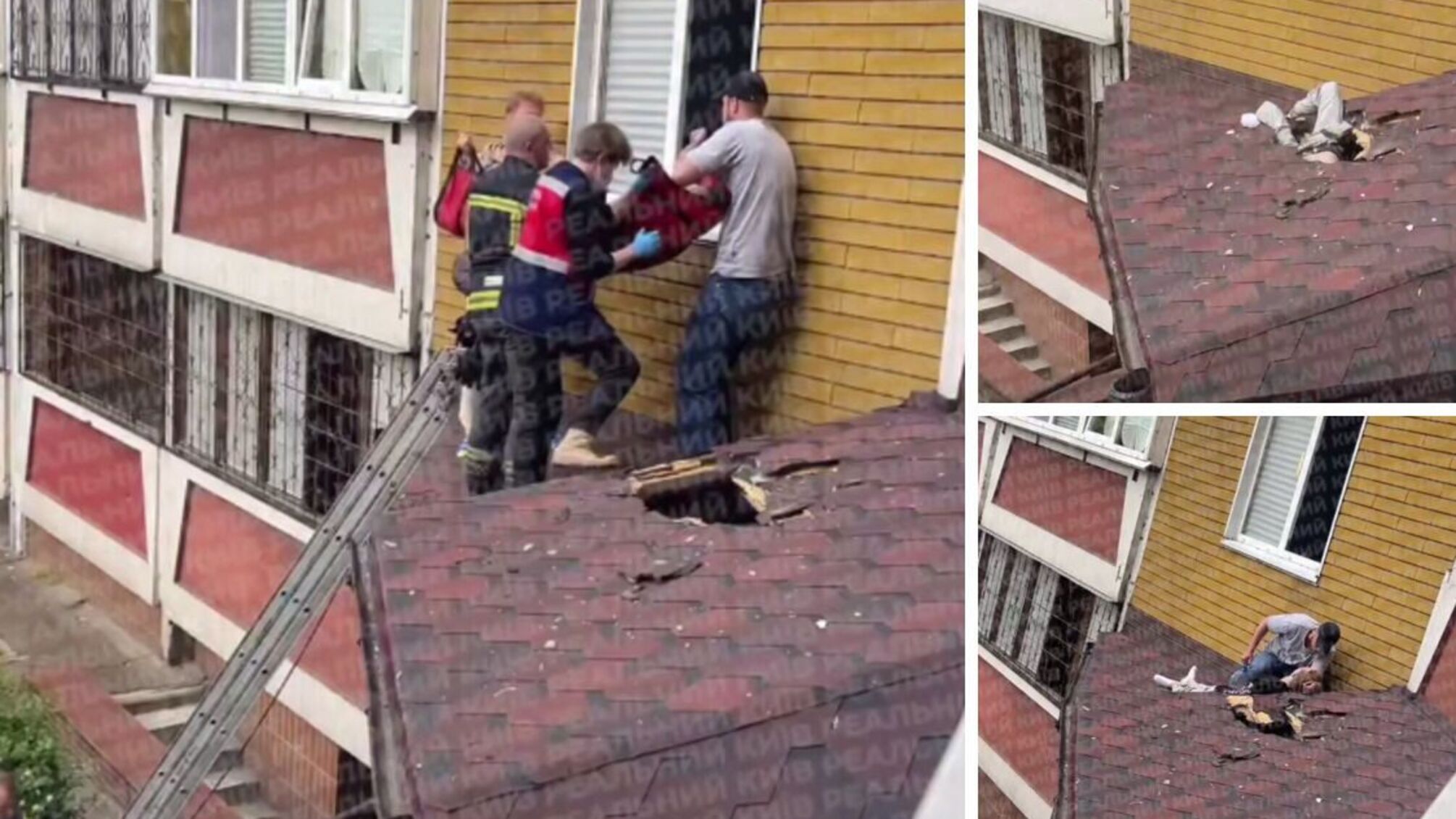 В Киеве парень выпал из окна многоэтажки и застрял на крыше подъезда