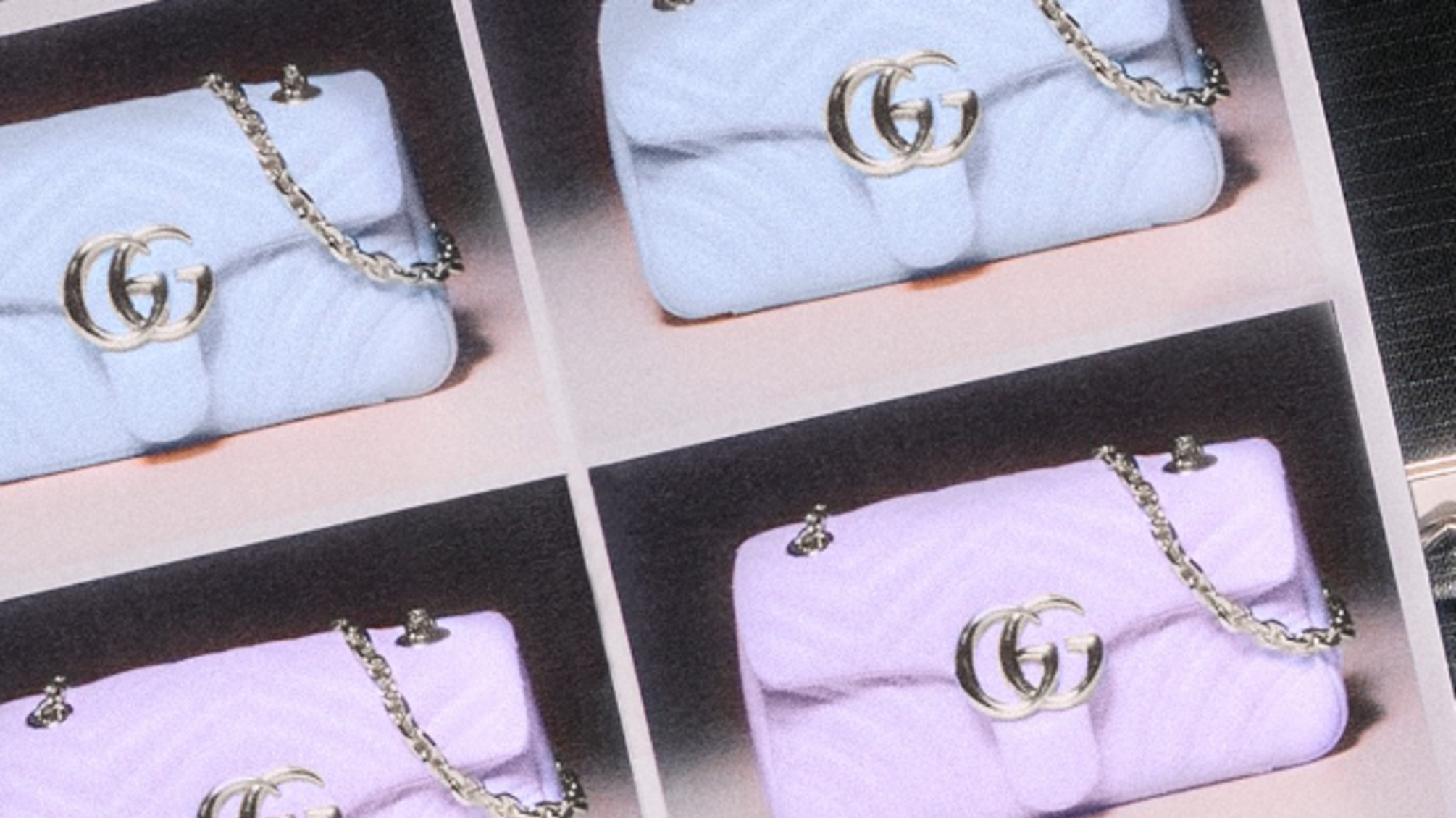 Сумки GG Marmont от Gucci сиреневого, небесного и бледно-розового цвета.