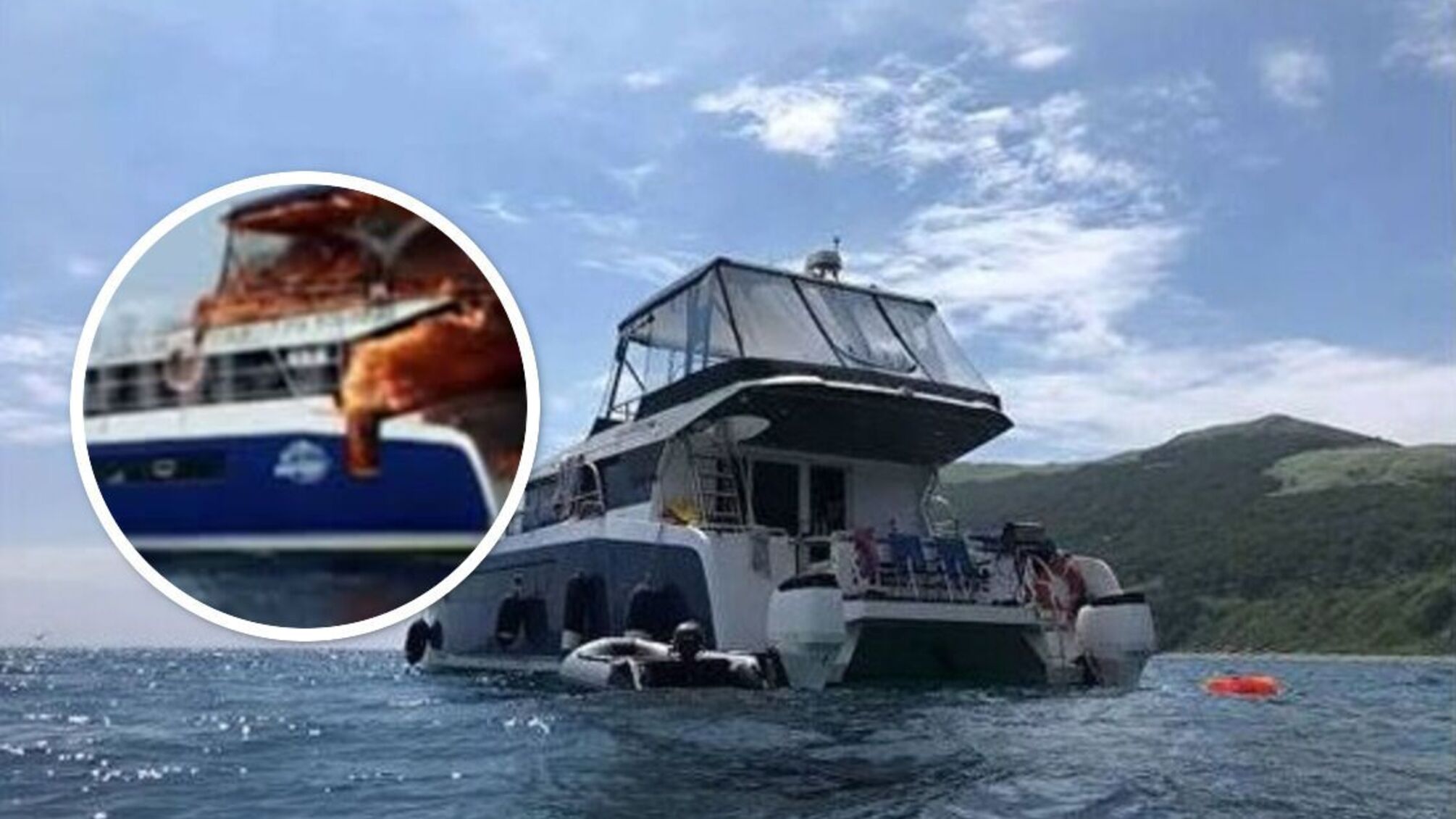 Катамаран для прогулок сгорел в Японском море - жертв нет