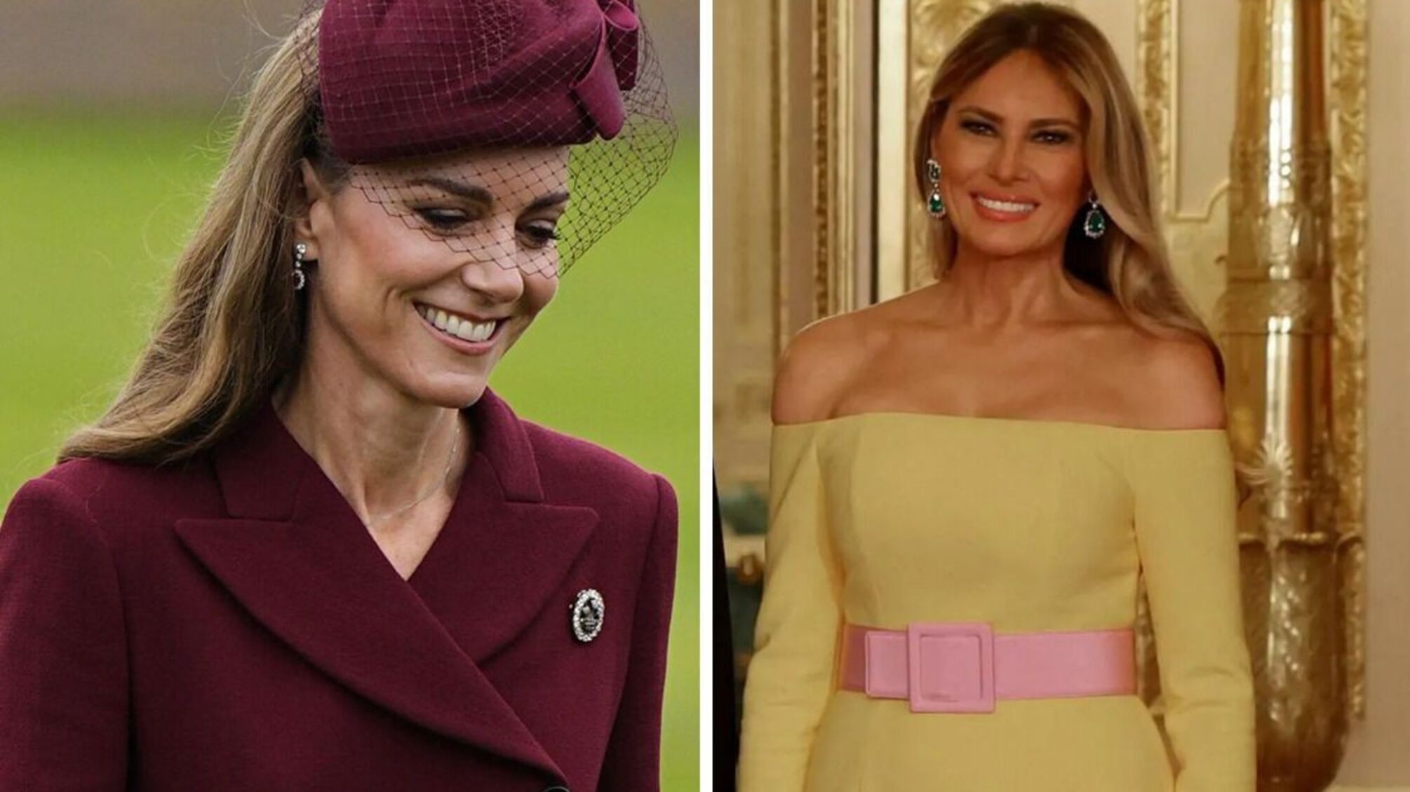 Мелания в желтом, Кейт в золоте: как выглядели первые леди США и Британии