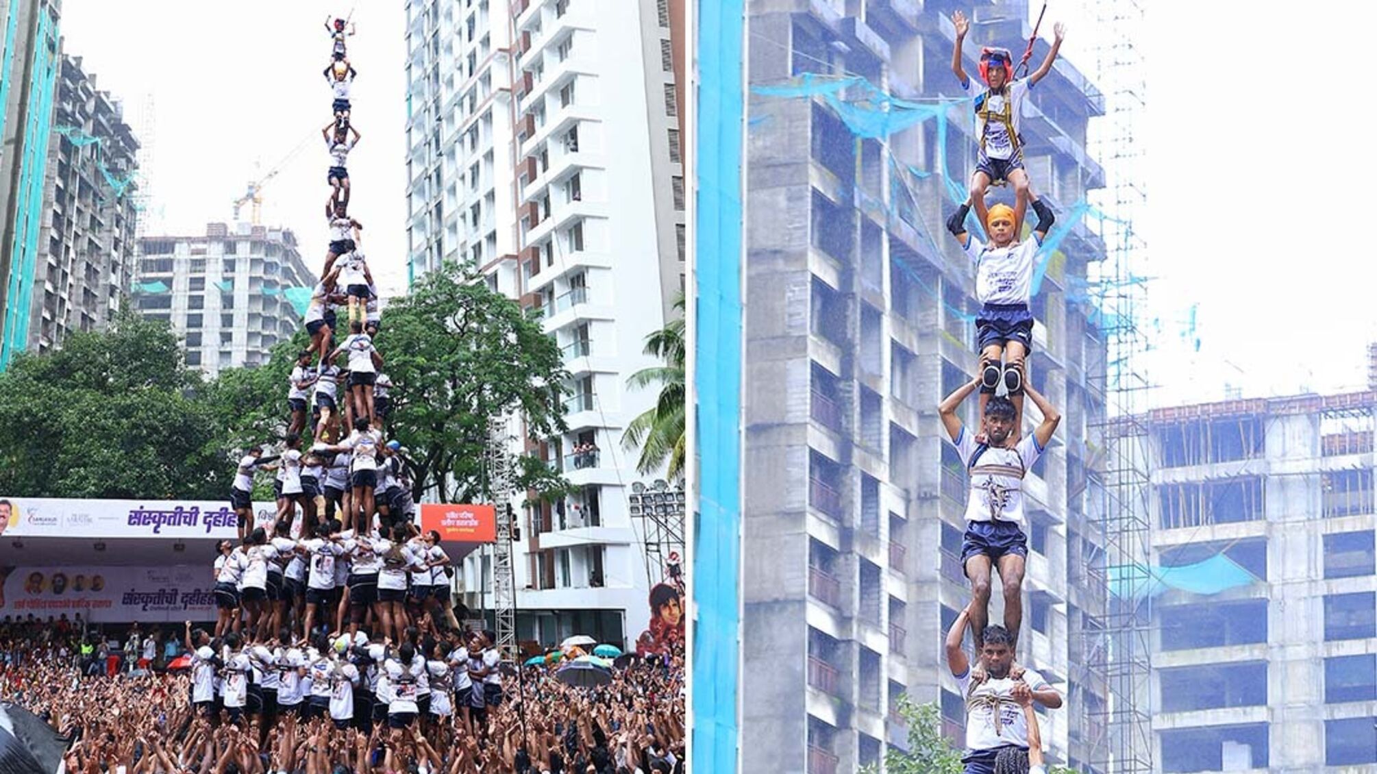 В Индии создали 'живую пирамиду' высотой трехэтажного дома