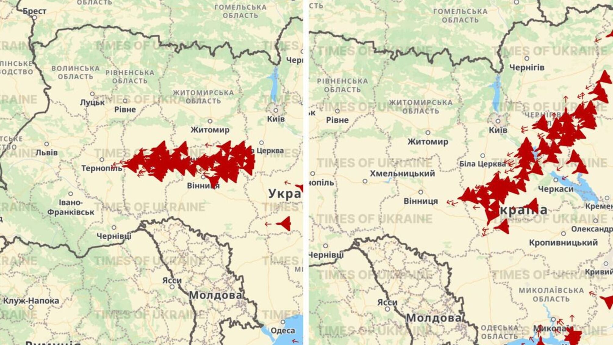 Україну масовано атакують 'Шахеди': вибухи в регіонах і рух дронів на захід